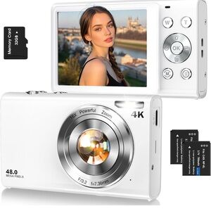 Digital Camera with 4K Video and 48MP Resolution - White